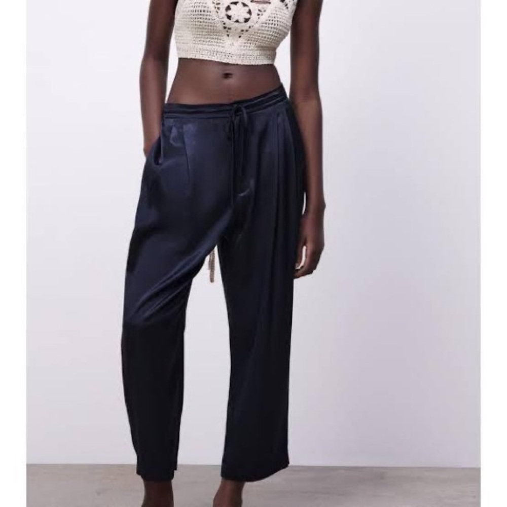 ZARA SATIN EFFECT PLEATED PANTS